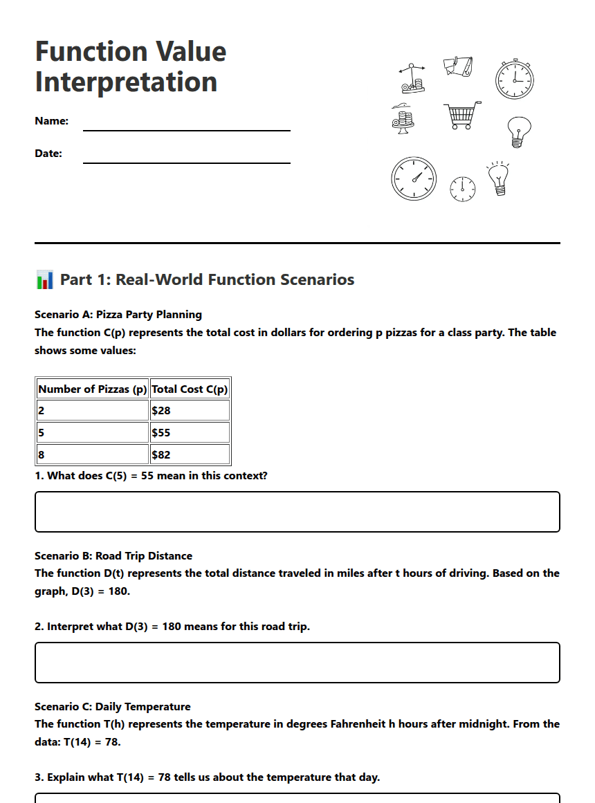 Function Value Interpretation worksheet preview