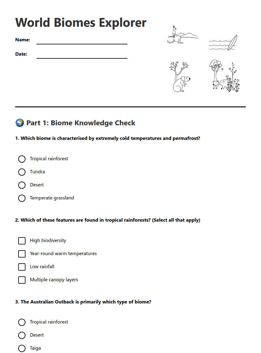World Biomes Explorer worksheet preview