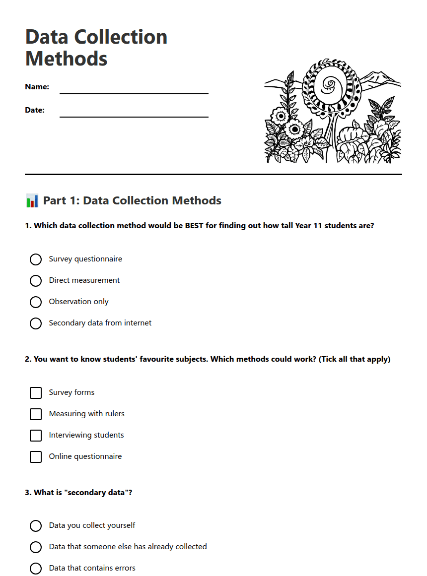 Data Collection Methods worksheet preview