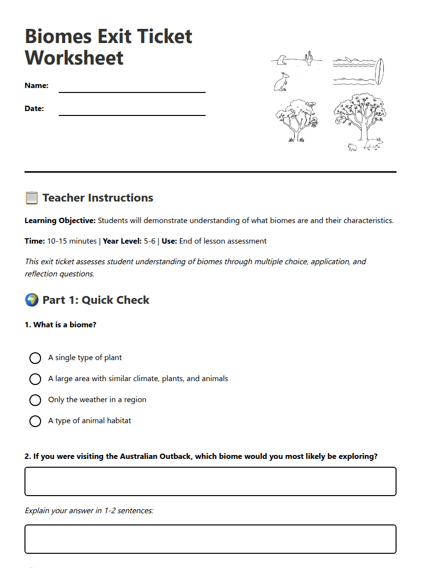 Biomes Exit Ticket Worksheet worksheet preview