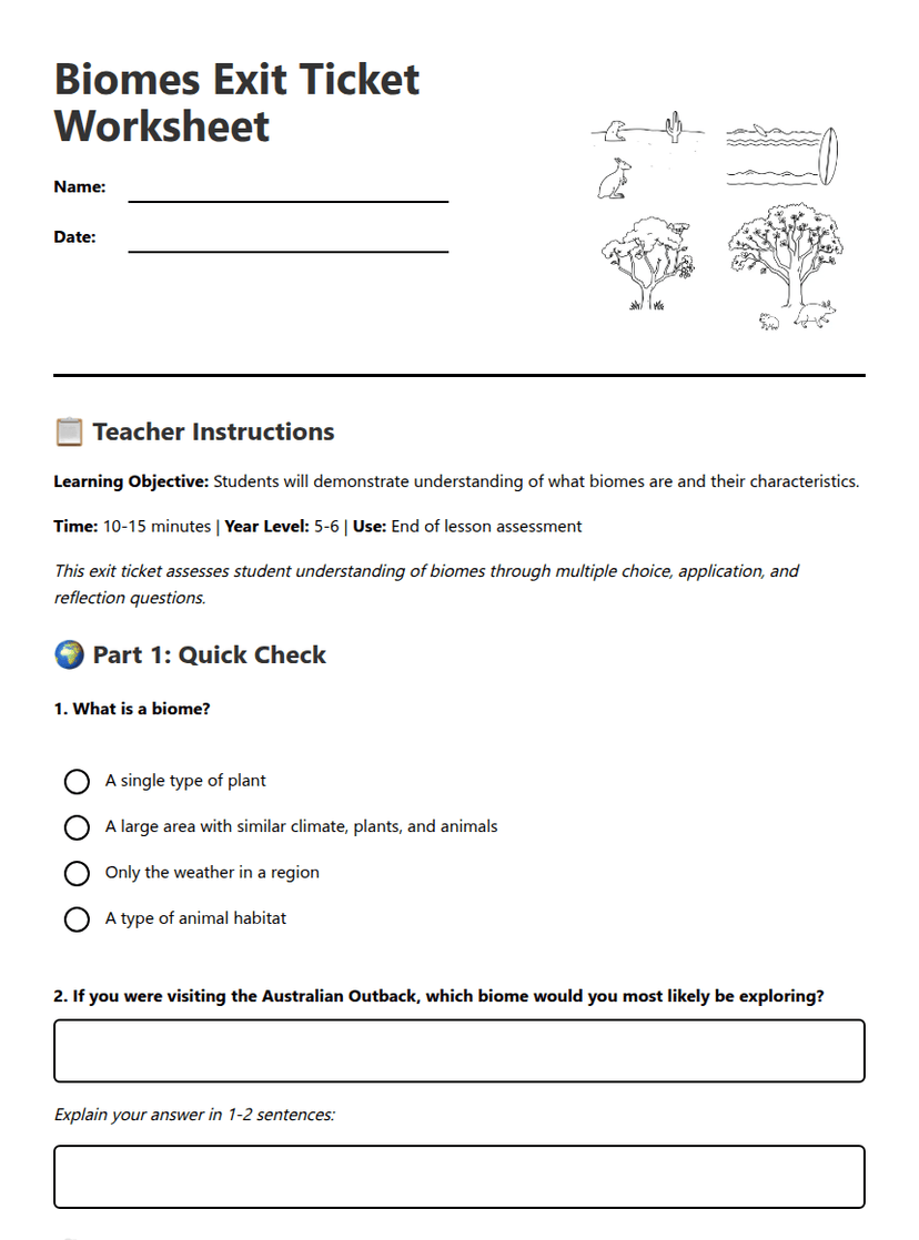 Biomes Exit Ticket Worksheet