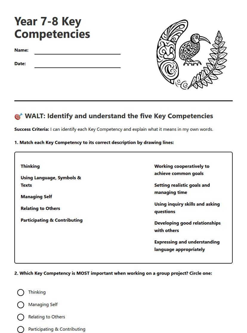 Year 7-8 Key Competencies