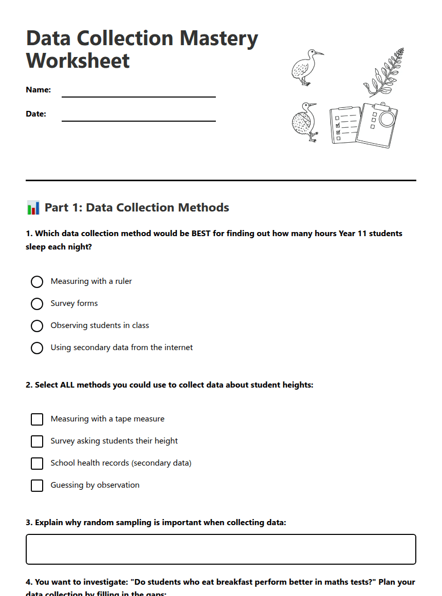 Data Collection Mastery Worksheet worksheet preview
