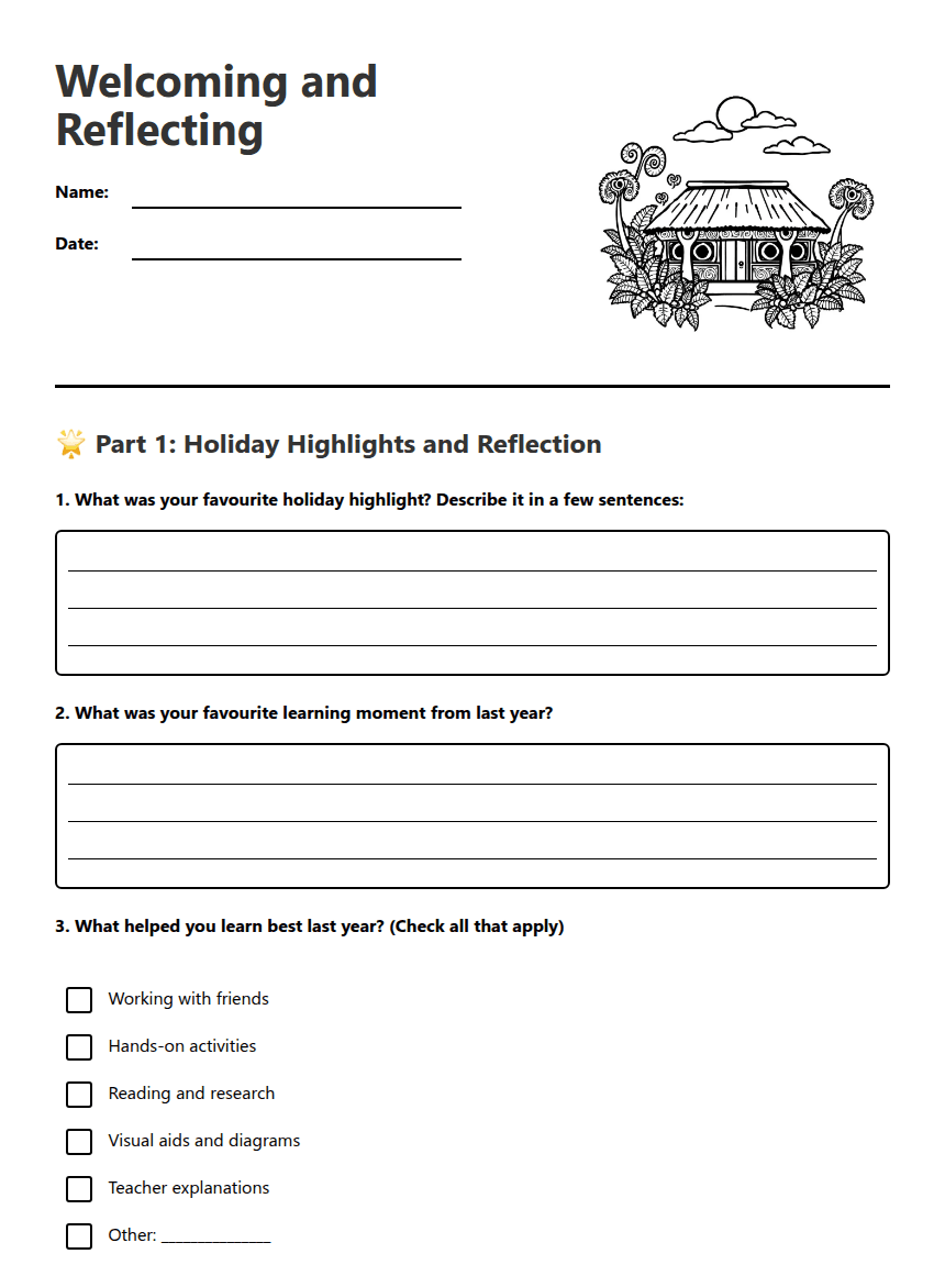 Welcoming and Reflecting worksheet preview