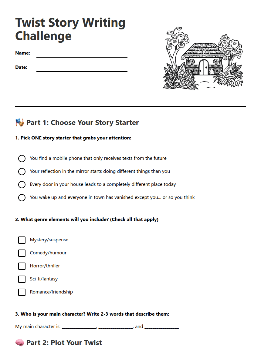 Twist Story Writing Challenge worksheet preview