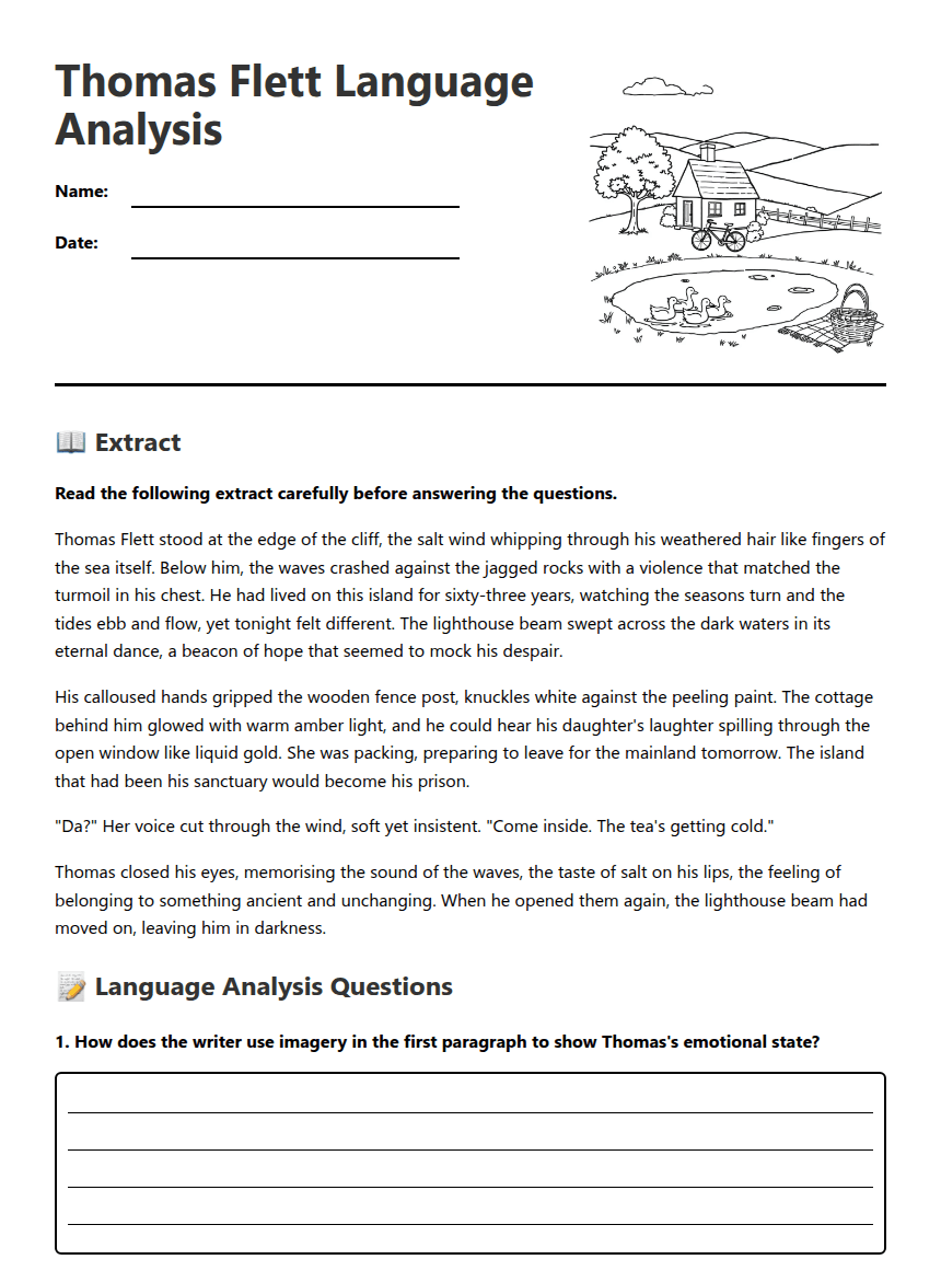 Thomas Flett Language Analysis worksheet preview