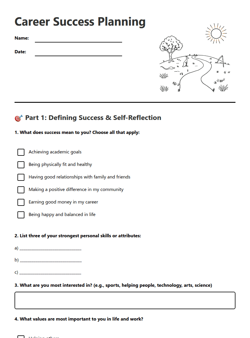 Career Success Planning worksheet preview
