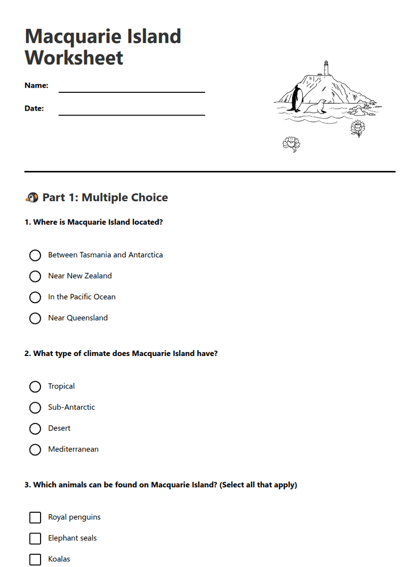 Macquarie Island Worksheet