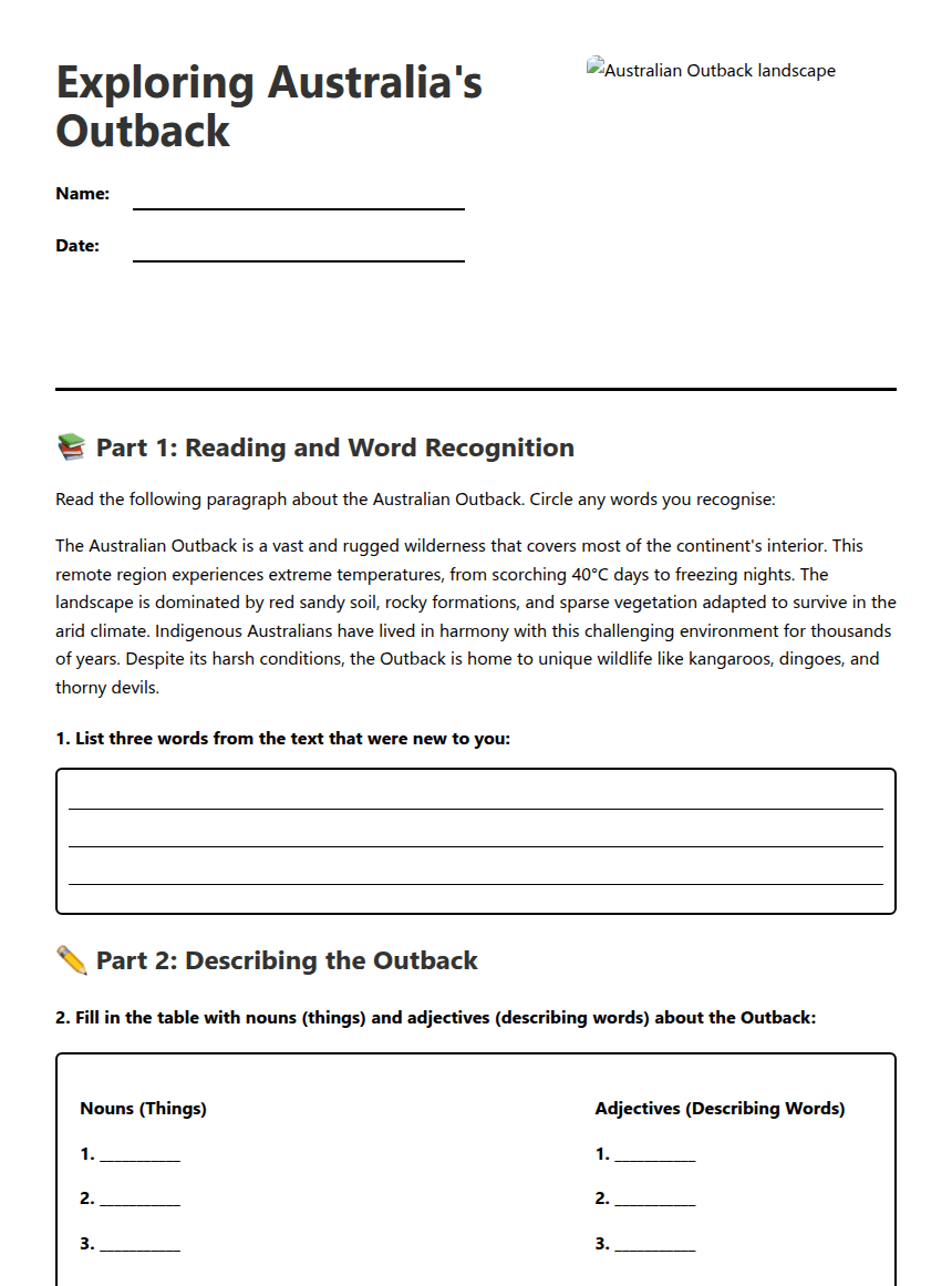Exploring Australia's Outback worksheet preview