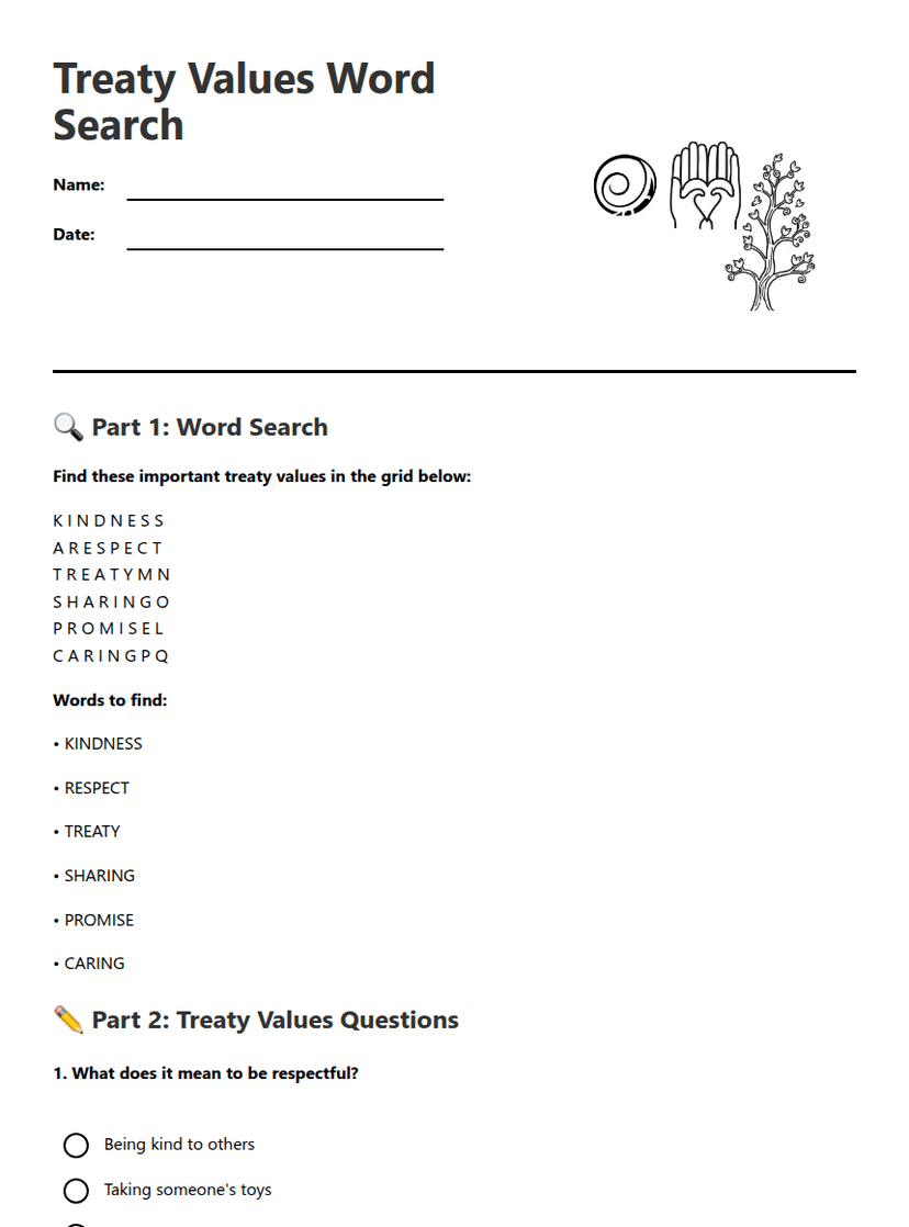 Treaty Values Word Search