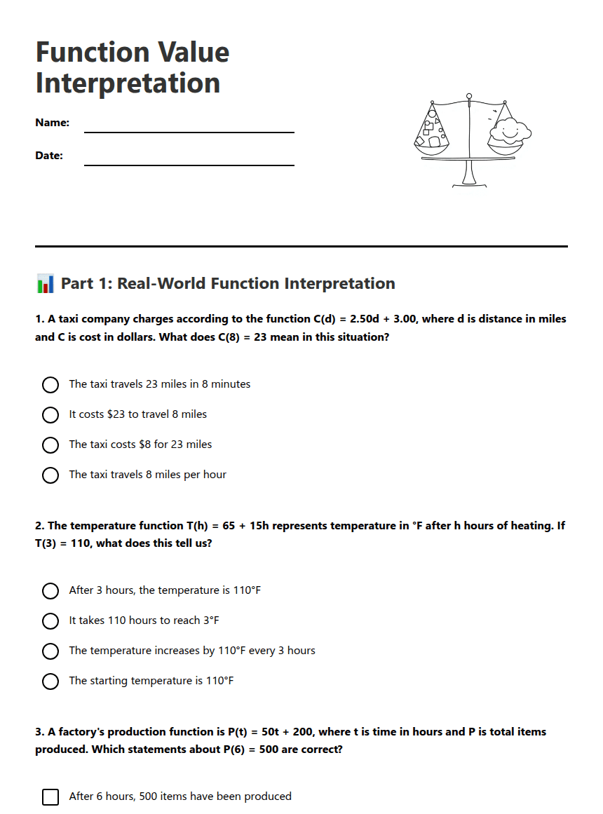 Function Value Interpretation worksheet preview