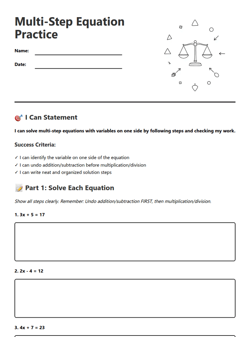 Multi-Step Equation Practice