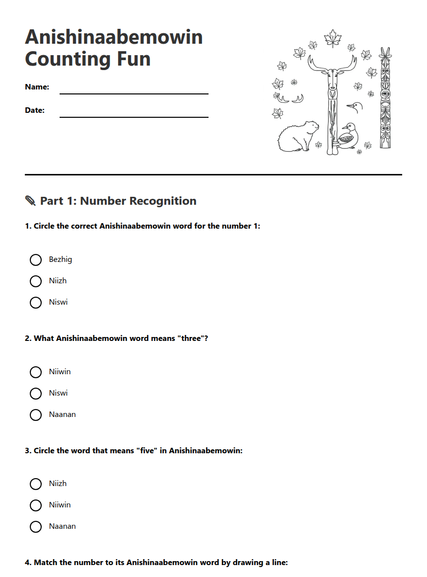 Anishinaabemowin Counting Fun