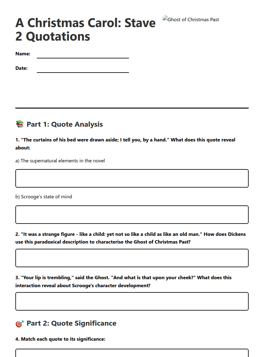 A Christmas Carol: Stave 2 Quotations worksheet preview