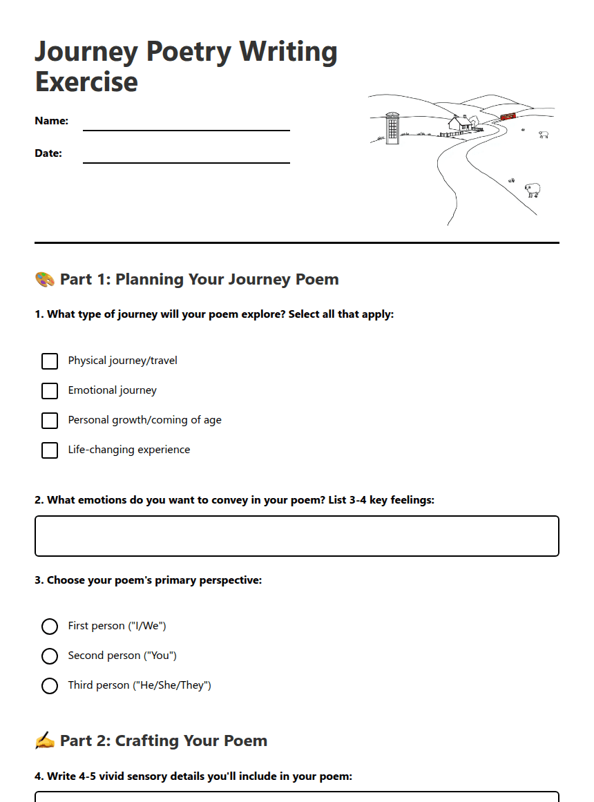 Journey Poetry Writing Exercise worksheet preview