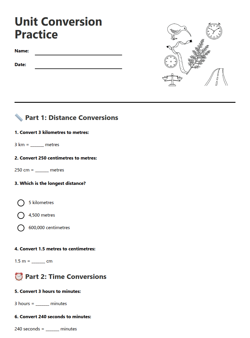 Unit Conversion Practice worksheet preview