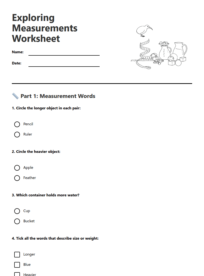 Exploring Measurements Worksheet worksheet preview
