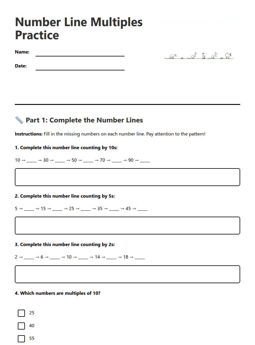 Number Line Multiples Practice worksheet preview