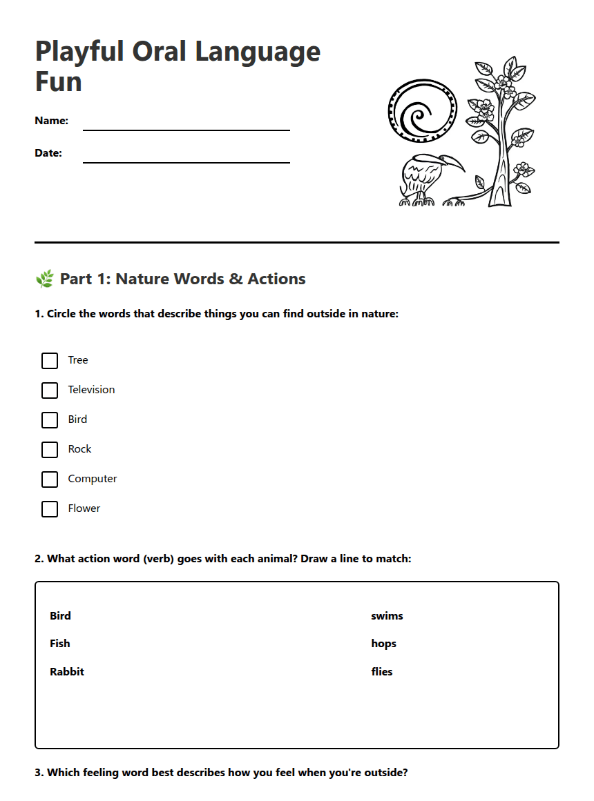 Playful Oral Language Fun worksheet preview