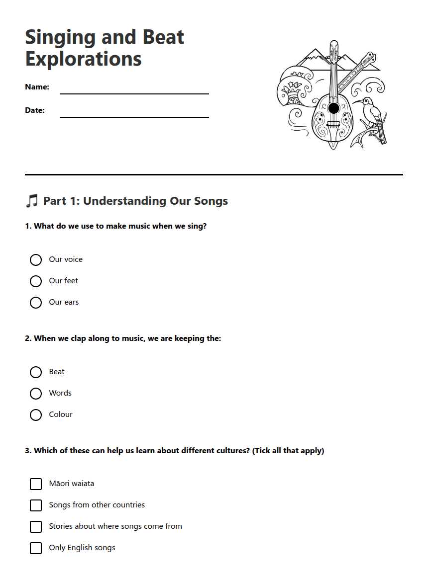 Singing and Beat Explorations worksheet preview