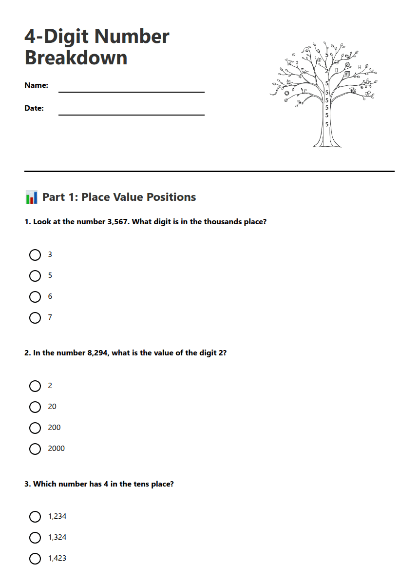 4-Digit Number Breakdown worksheet preview