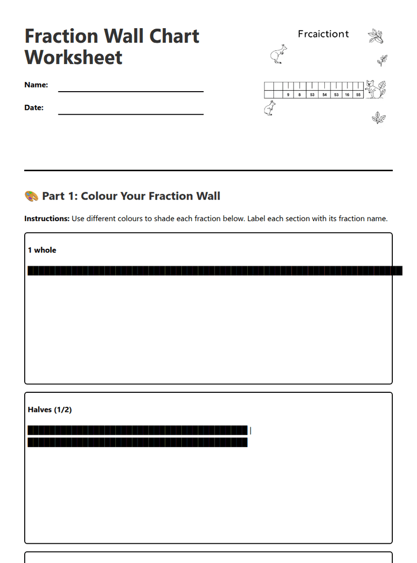 Fraction Wall Chart Worksheet