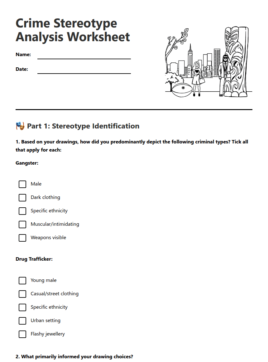 Crime Stereotype Analysis Worksheet worksheet preview