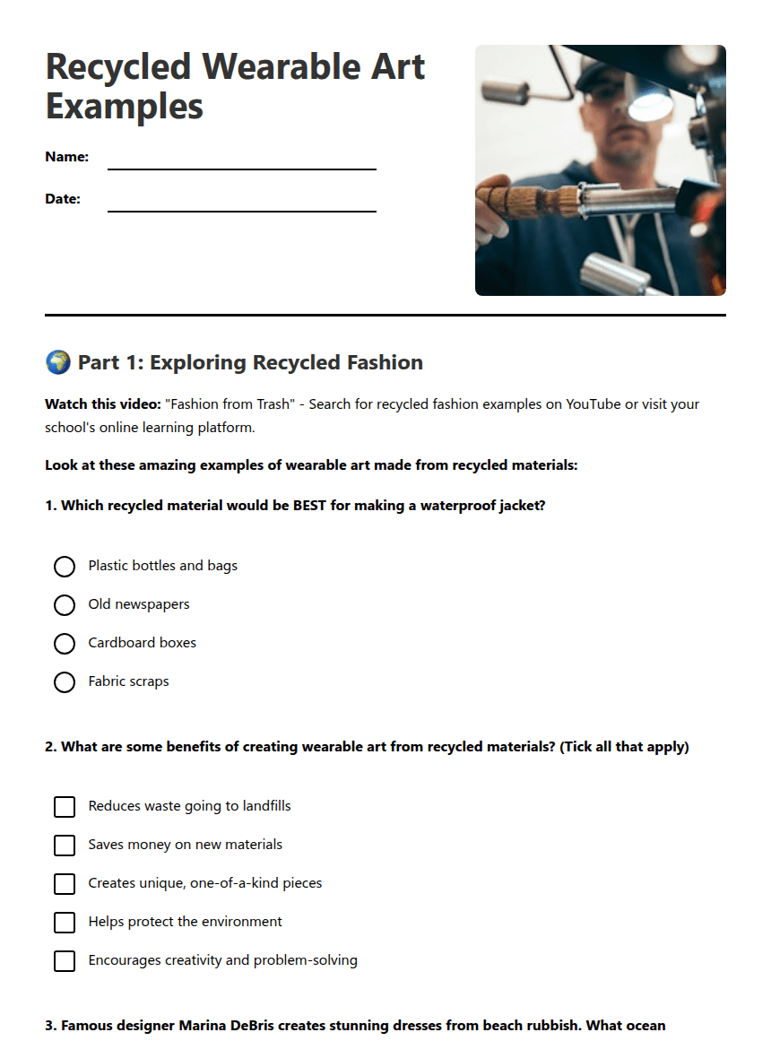 Recycled Wearable Art Examples worksheet preview