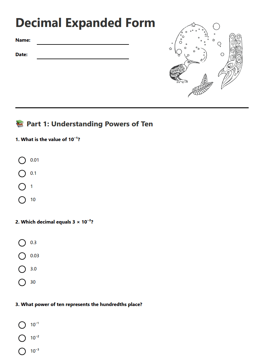 Decimal Expanded Form worksheet preview