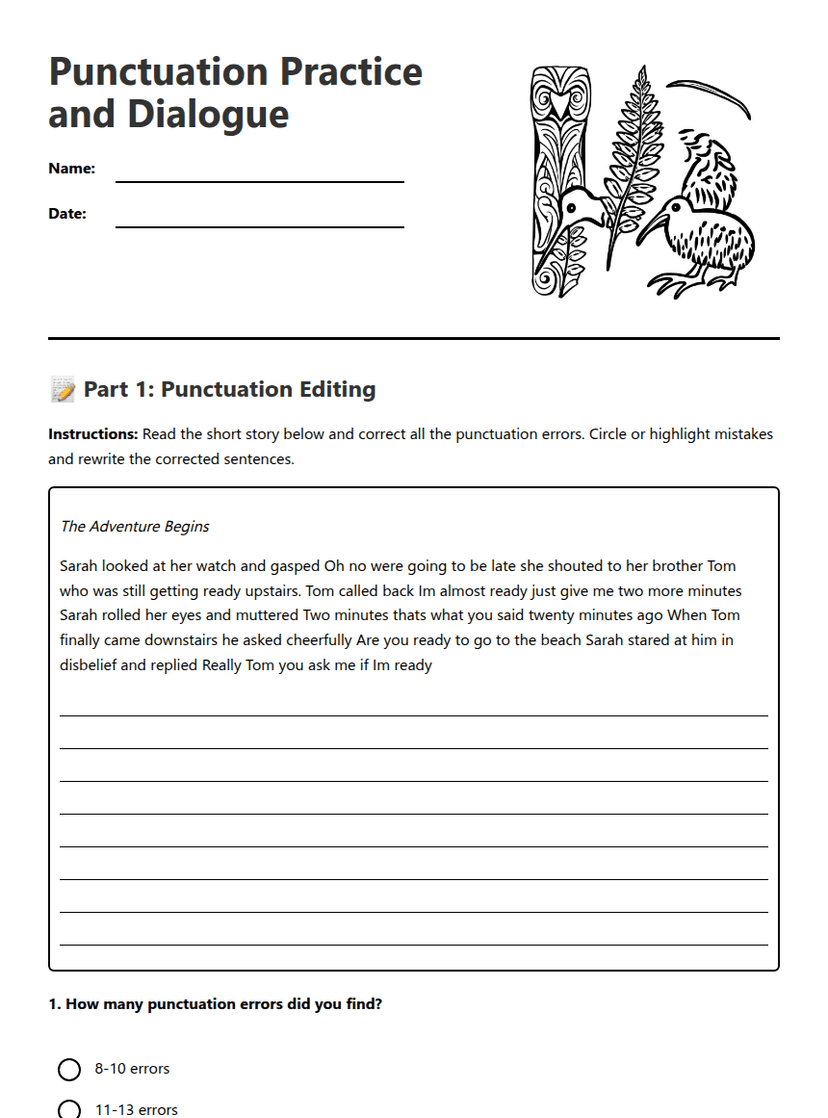 Punctuation Practice and Dialogue