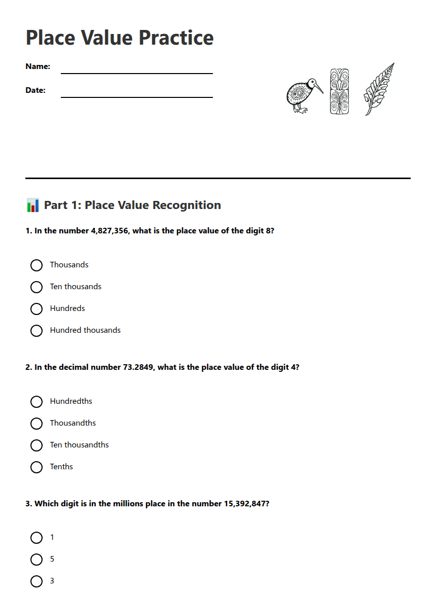 Place Value Practice worksheet preview