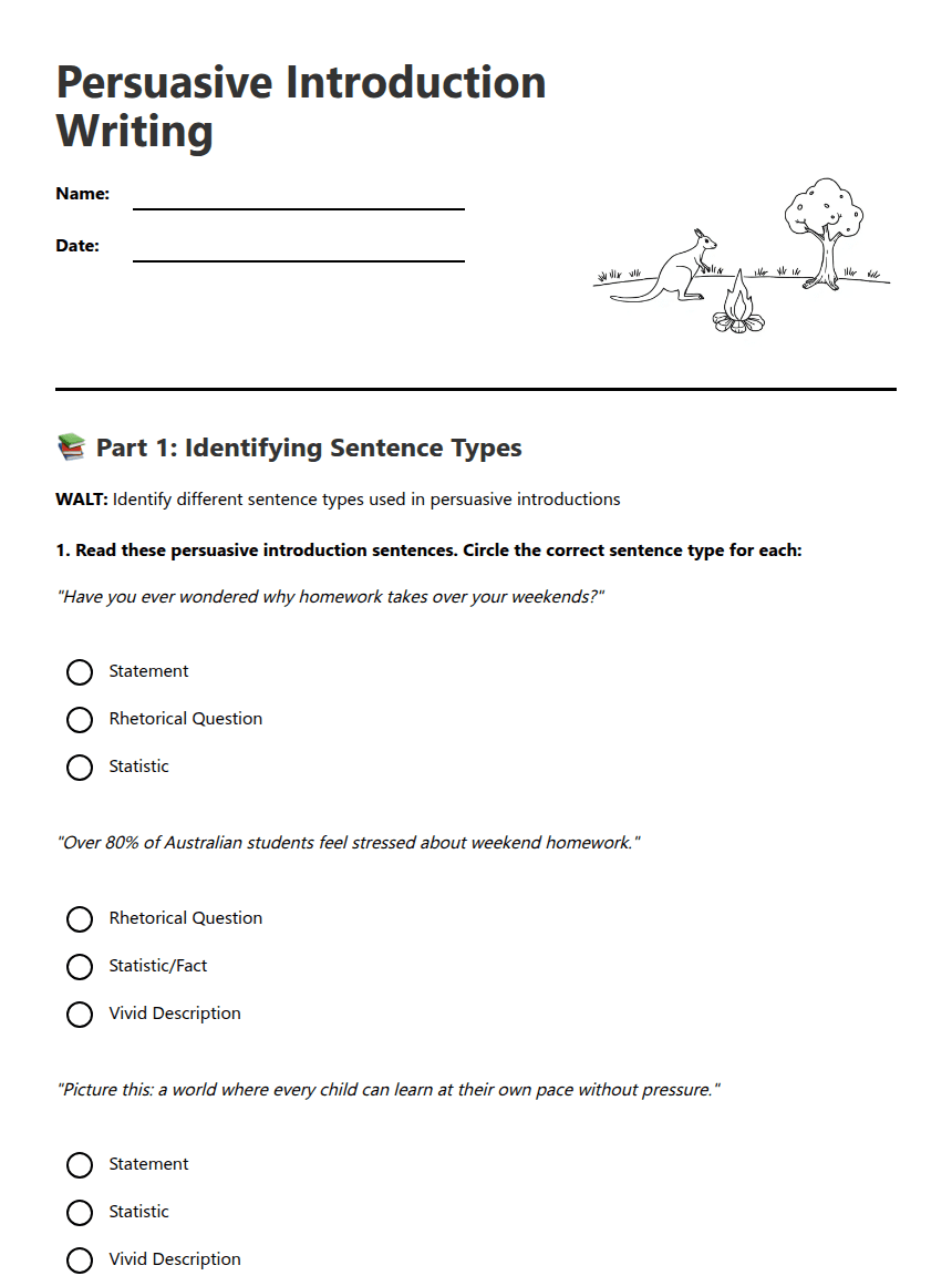 Persuasive Introduction Writing worksheet preview
