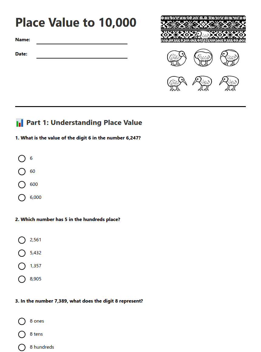 Place Value to 10,000 worksheet preview