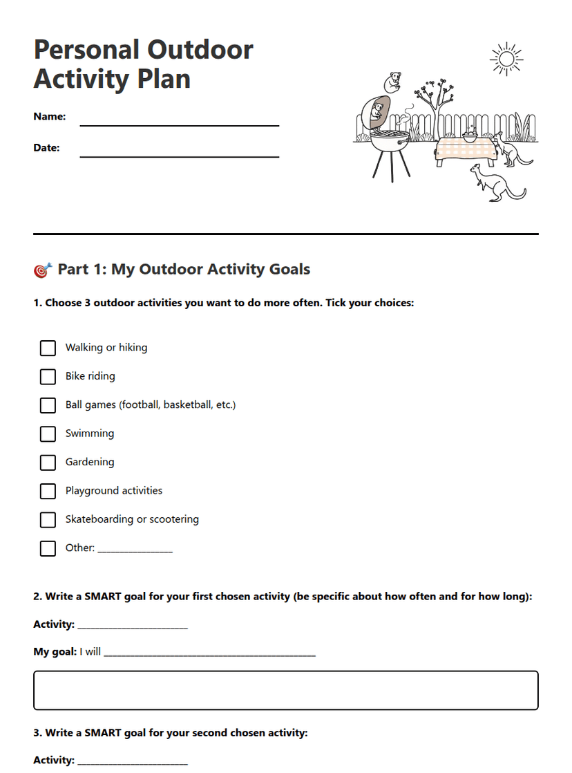 Personal Outdoor Activity Plan