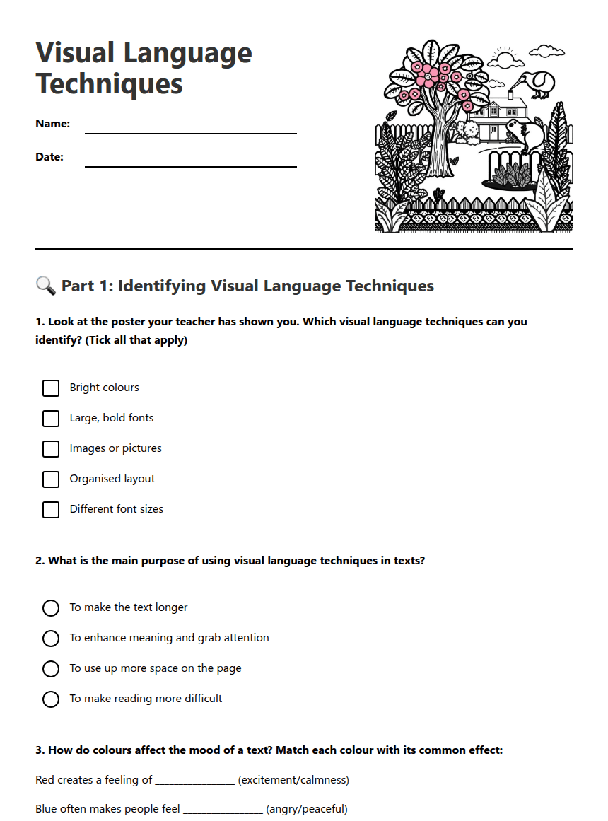 Visual Language Techniques worksheet preview