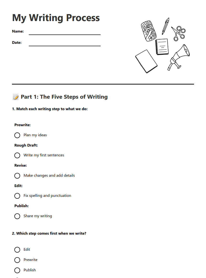 My Writing Process worksheet preview
