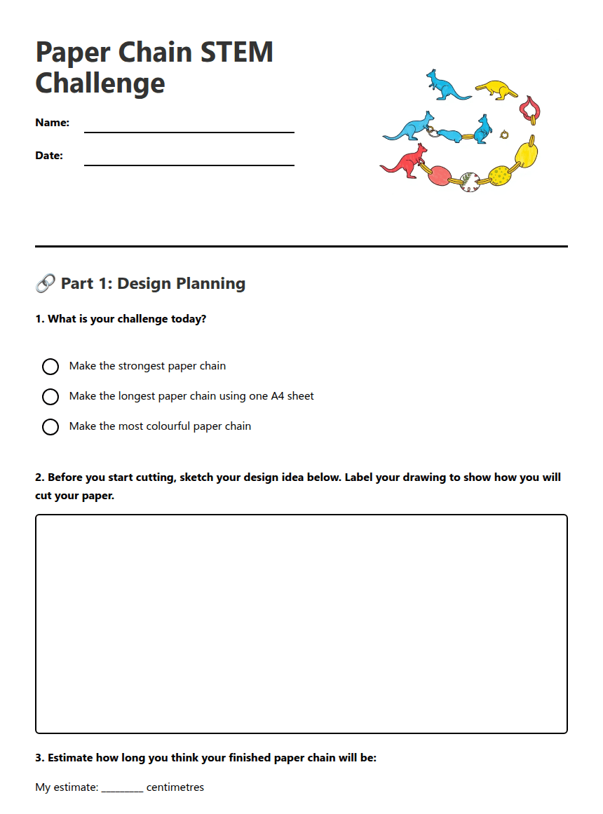 Paper Chain STEM Challenge worksheet preview