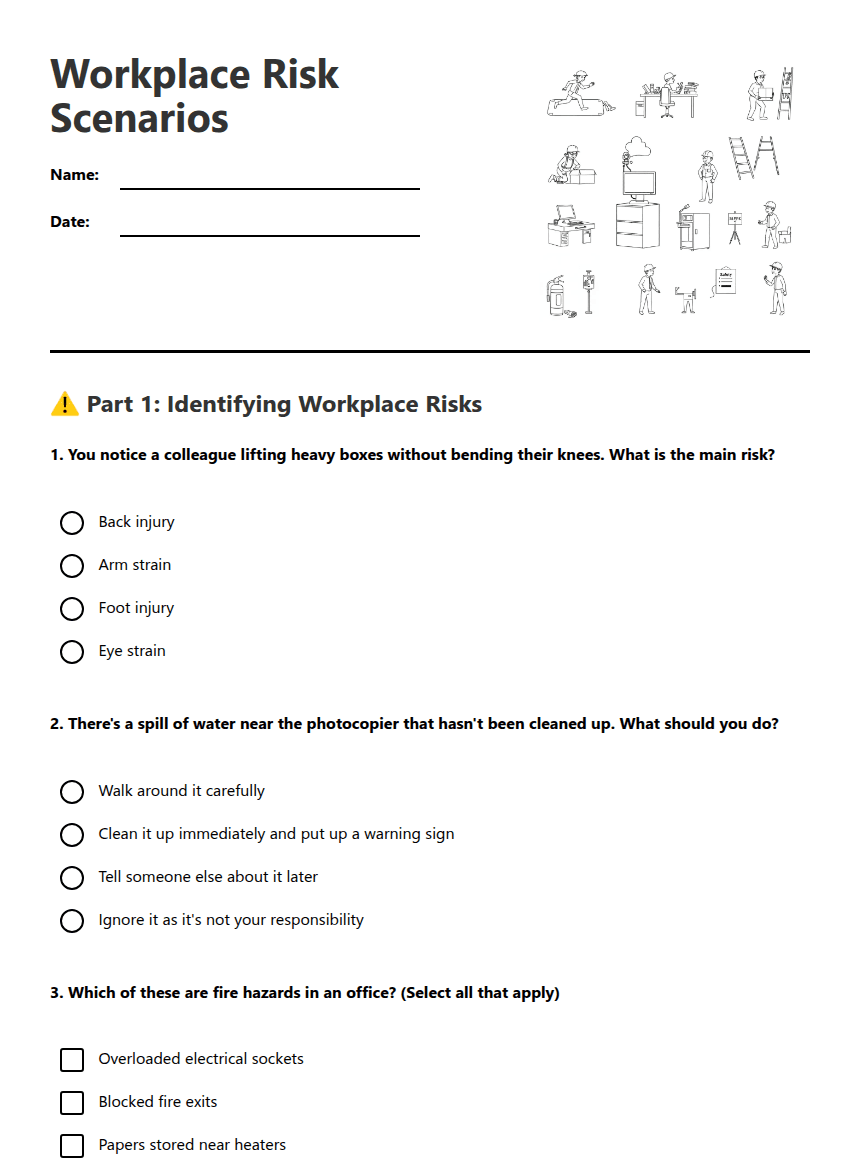 Workplace Risk Scenarios worksheet preview