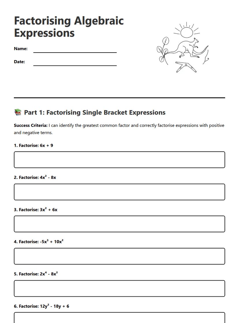 Factorising Algebraic Expressions