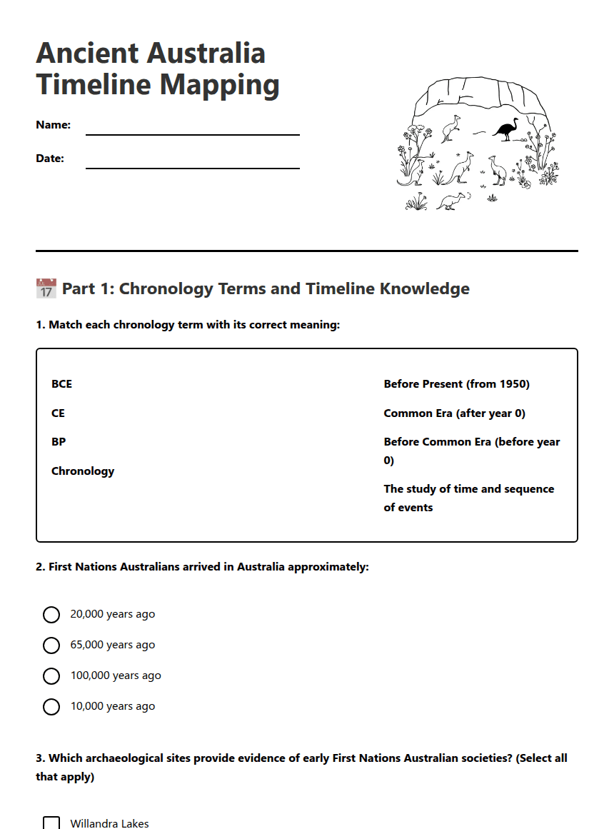 Ancient Australia Timeline Mapping worksheet preview