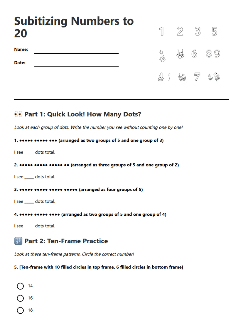 Subitizing Numbers to 20