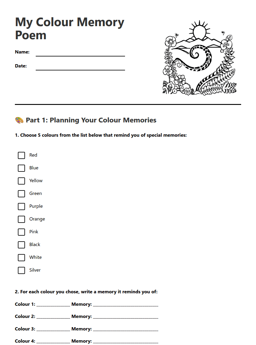 My Colour Memory Poem worksheet preview