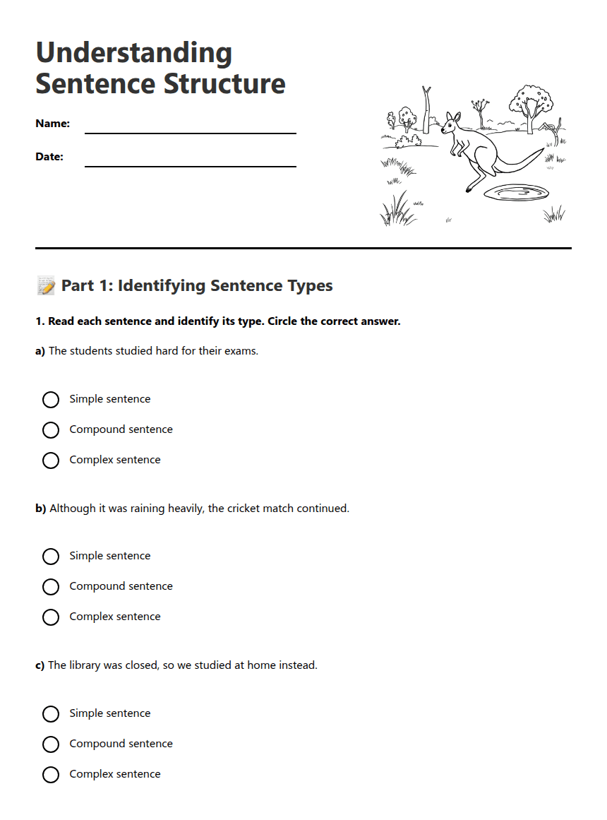 Understanding Sentence Structure worksheet preview