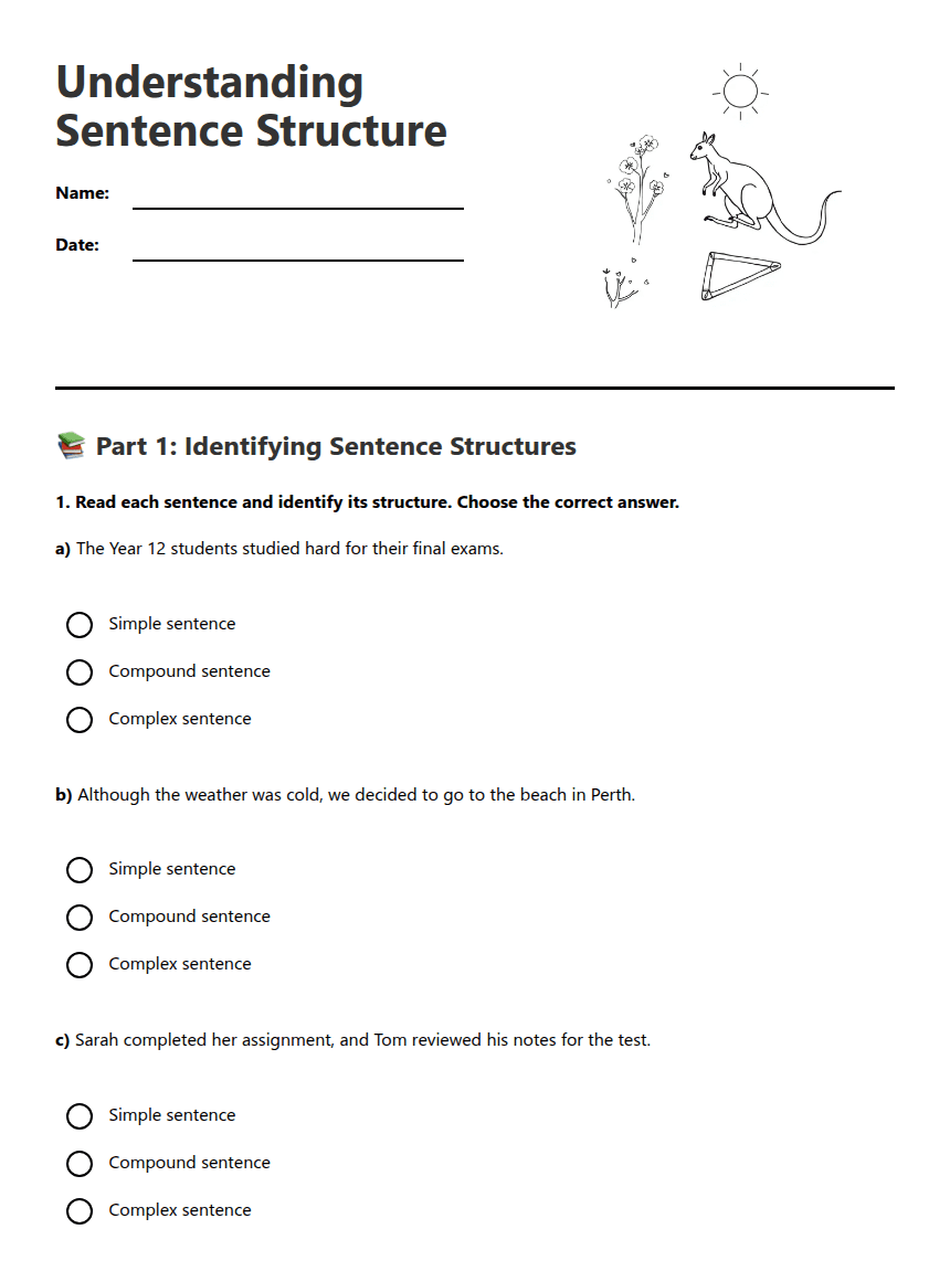 Understanding Sentence Structure worksheet preview