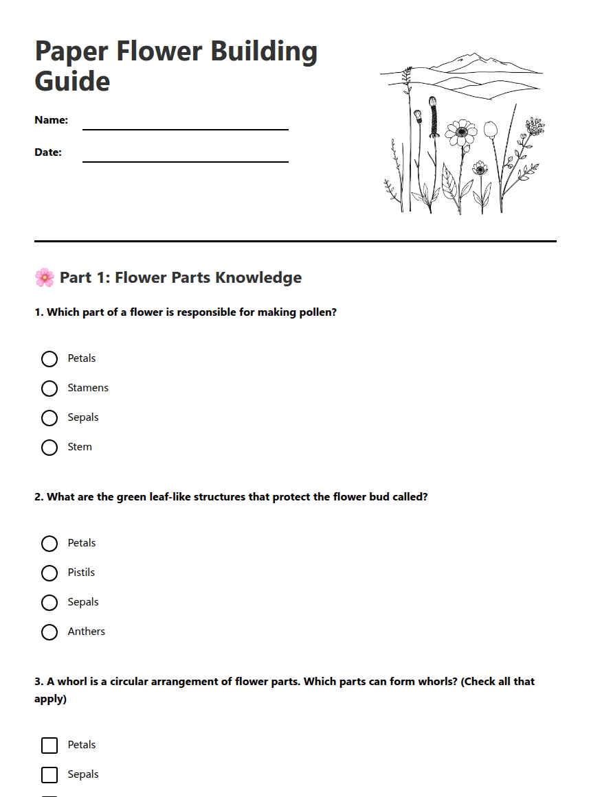 Paper Flower Building Guide worksheet preview
