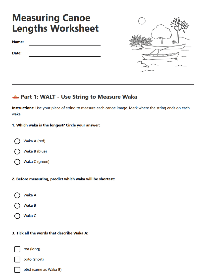 Measuring Canoe Lengths Worksheet