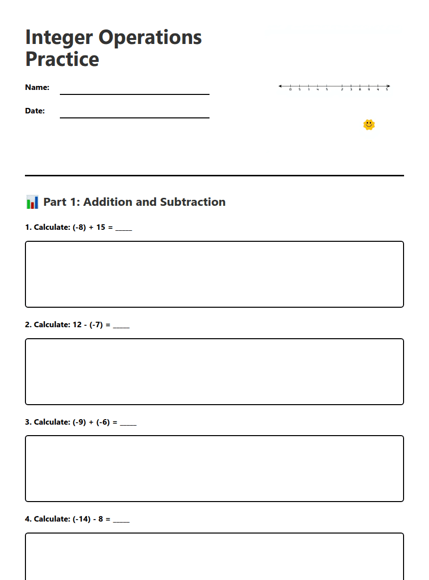 Integer Operations Practice worksheet preview