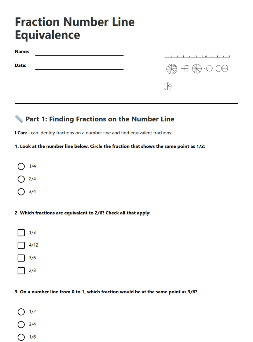 Fraction Number Line Equivalence