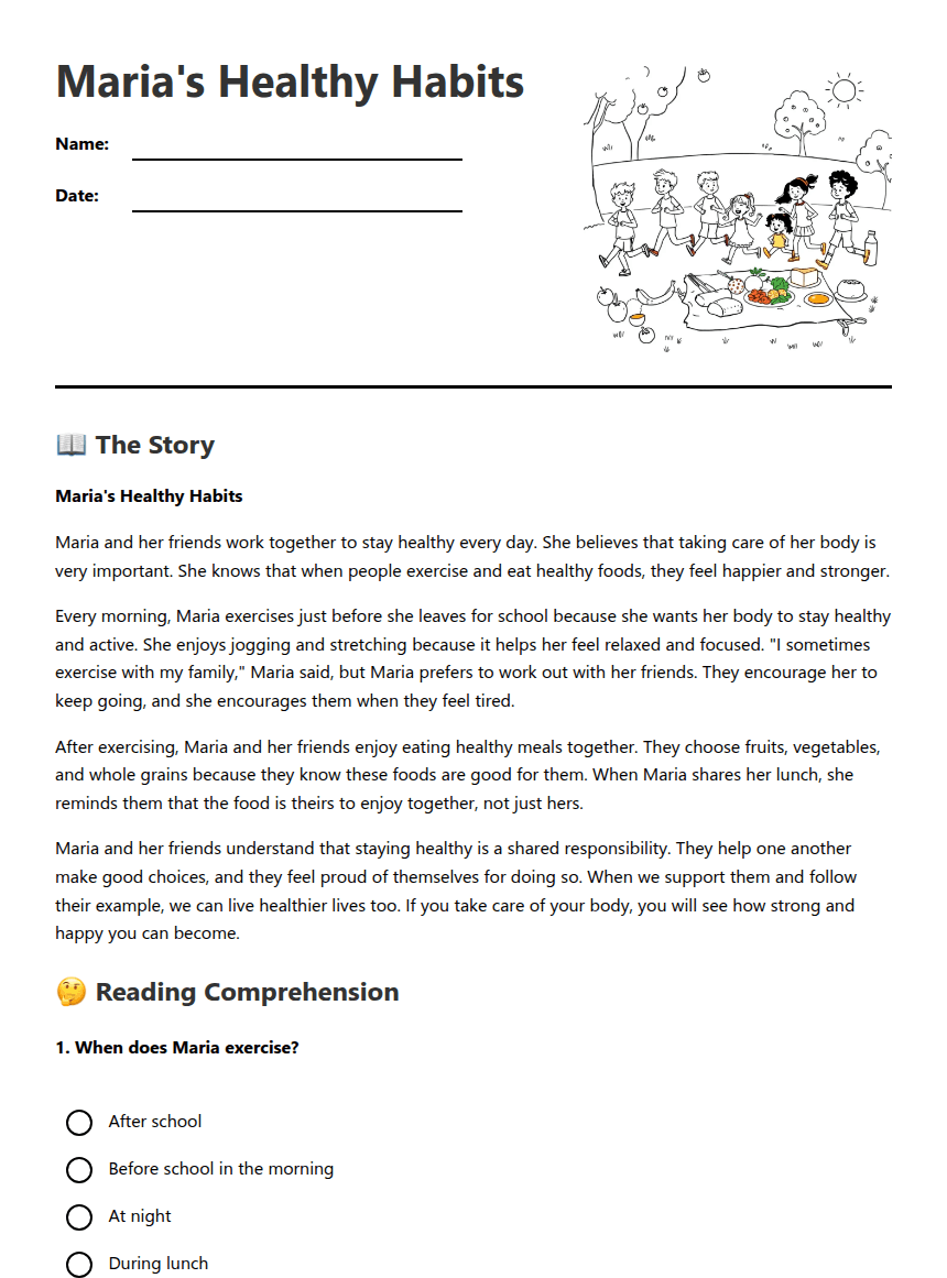 Maria's Healthy Habits worksheet preview