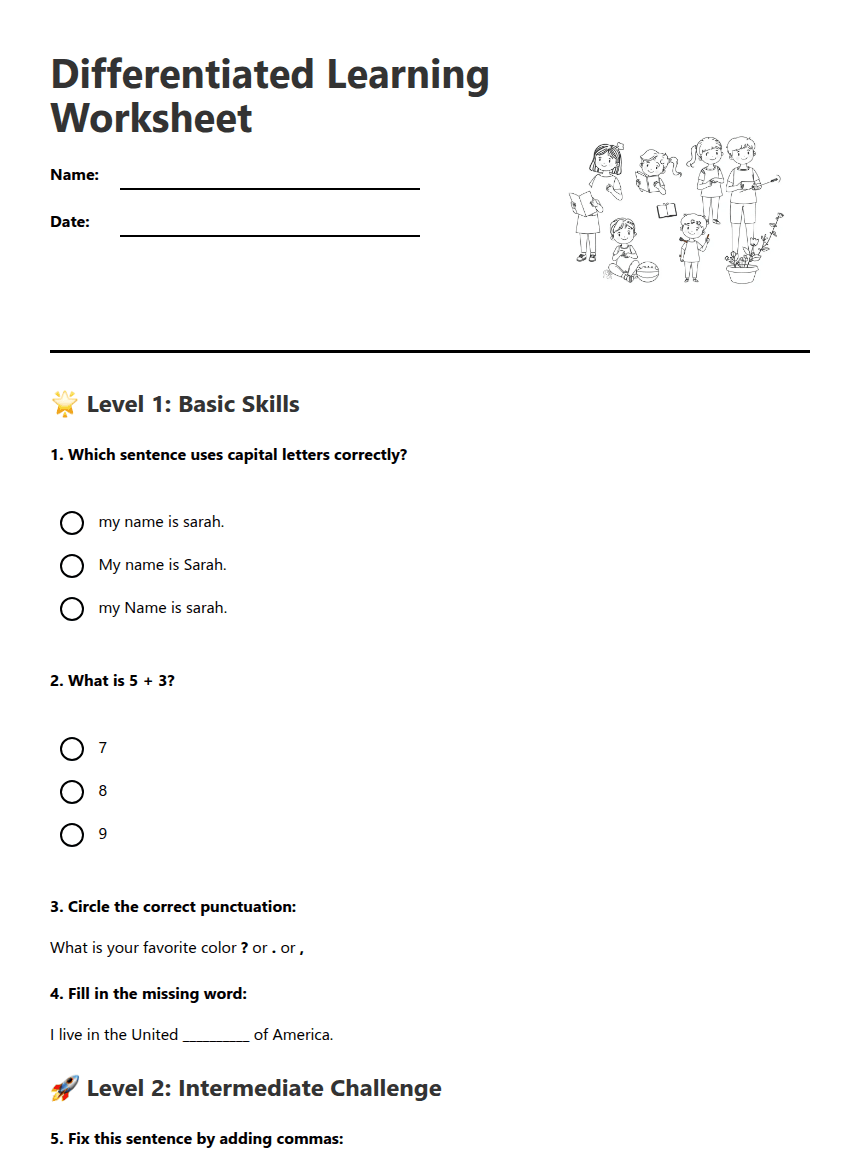 Differentiated Learning Worksheet worksheet preview